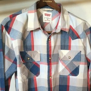 Levi's Modern Button Up Cowboy Shirt Blue and Red